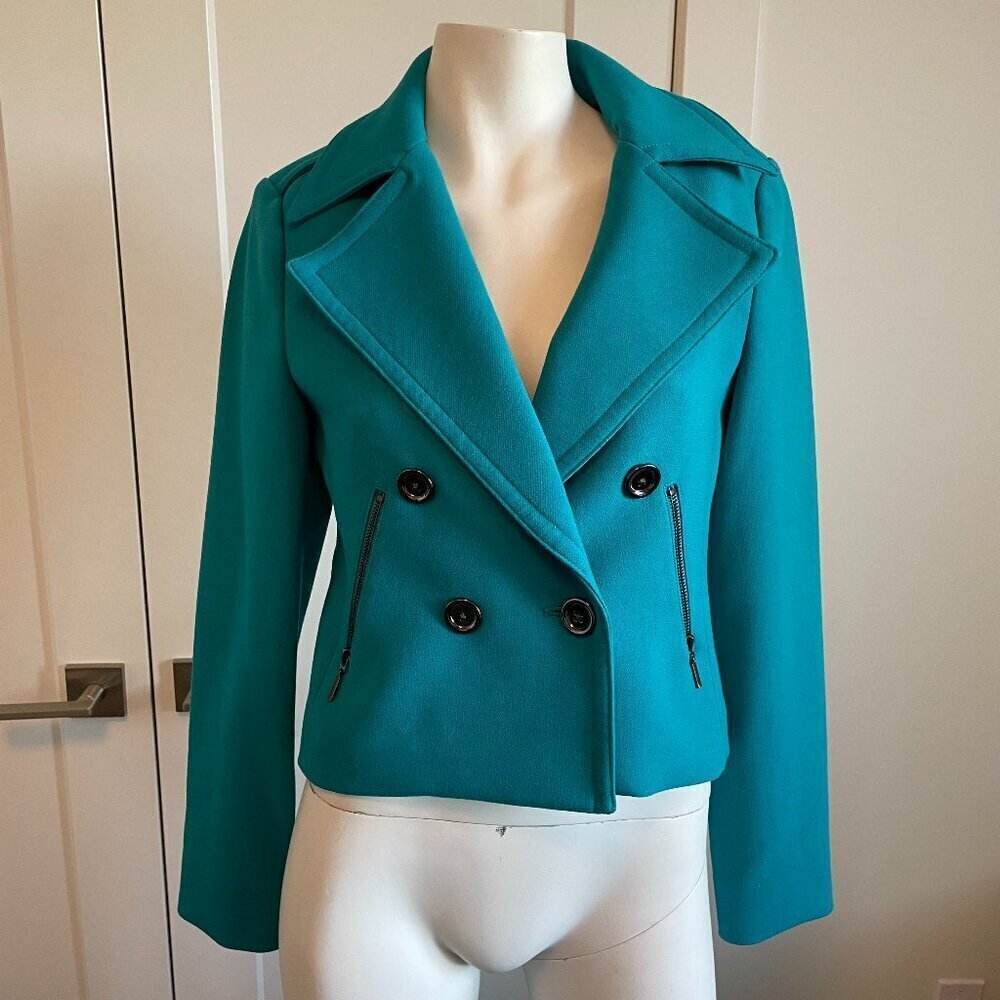 Bellefleur COLET Nordstrom Double Breasted Poly Blend Crop Moto Blazer Blue XS